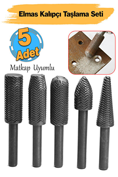 Badem10 Freze Uç Törpü 5 Parça Uç Kalıpçı Taşlama Seti Metal Demir Oyma Zımparalama Ucu Matkap Uyumlu