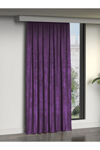 FAVOLLİ Velvet Textured Violet Purple Island Background Curtain, Dream Series