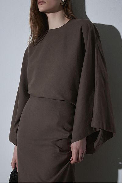 Suud Collection Καφέ λινό μπλούζα Jaylen με μανίκια