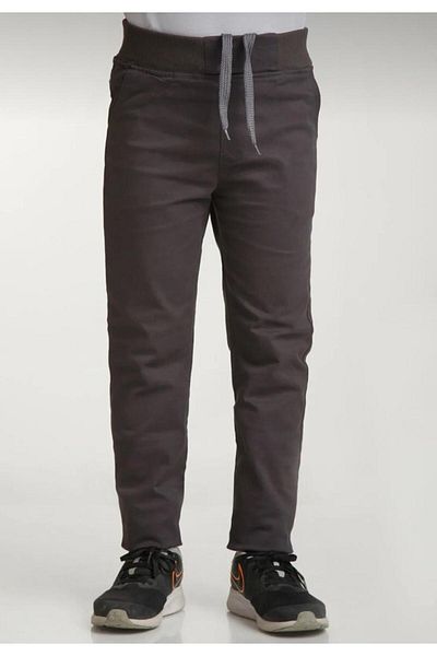 BAGİSTA BUTİK Children's Girls-Boys Beli̇ Ri̇Banali (Lasti̇Kli̇) Smoked Color School and Daily Canvas Linen Trousers