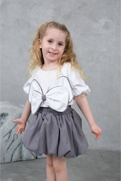 FYONCH Poplin Blouse Balloon Skirt Girl's Set