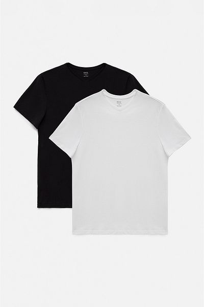 Avva Men's Black-White 2-Piece V-Neck Plain 100% Cotton T-Shirt E 001022