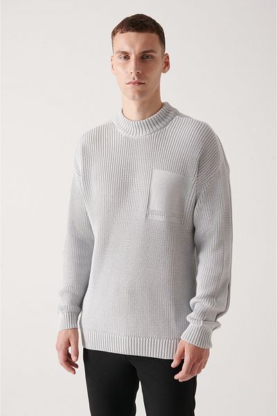 Avva Grauer, lockerer Strickpullover aus Baumwolle mit Rundhalsausschnitt für Herren A22y5007