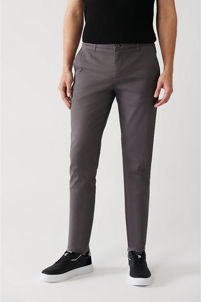 Avva Men's Anthracite Stretchy Chino Canvas Trousers with Side Pockets E 003008