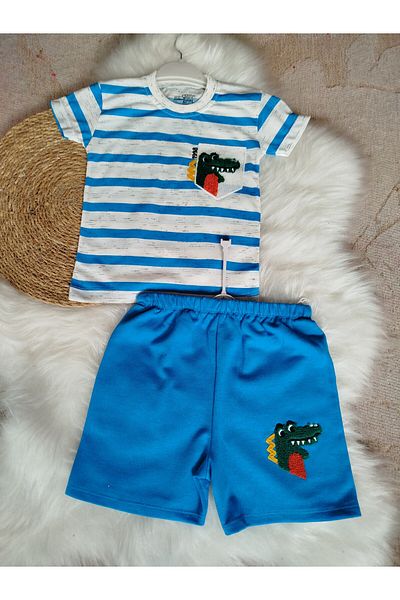 renkli diyar Boy's Children's Bottom Top Suit Short Sleeve Tee and Shorts Two-Piece Suit Nursery Kindergarten Casual