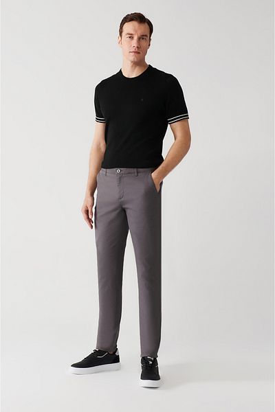 Avva Men's Anthracite Stretchy Chino Canvas Trousers with Side Pockets E 003008