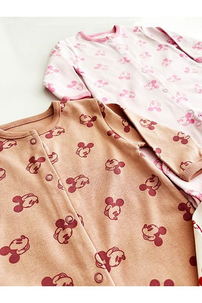 ENİA BABY Baby 100% Cotton Snap Booties Mickey Themed Jumpsuit