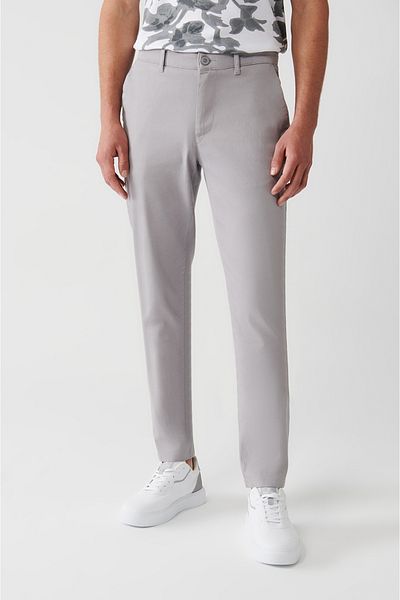 Avva Men's Gray Flexible Chino Canvas Trousers with Side Pockets E 003008