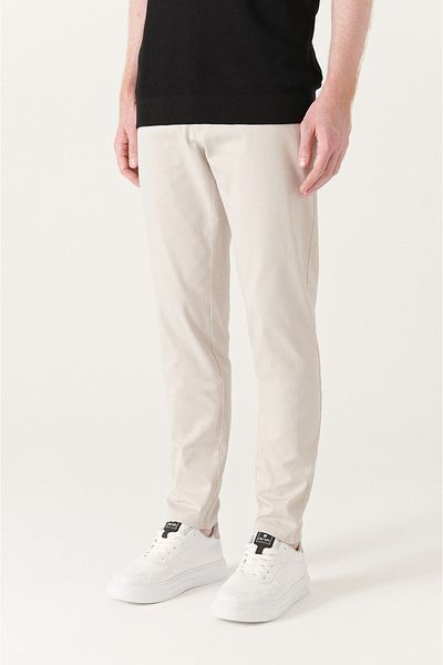 Avva Men's Stone Flexible Chino Canvas Trousers with Side Pockets E 003008