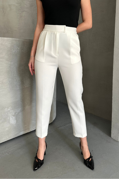 macharel jeans Λευκό εποχιακό πλισέ παντελόνι - Γυναικείο, Skinny Leg