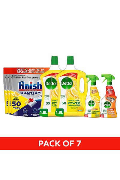 Dettol Floor Lemon 1.8lx2 All Purpose Lemon 500ml Kitchen 500ml Finish Quantum Tabs Lemon 50x3
