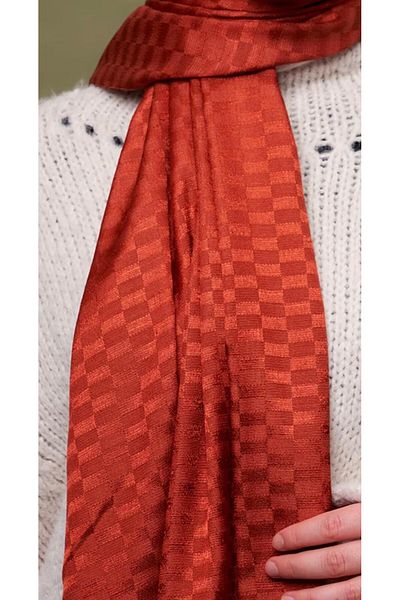 Modakaşmir Brick Colored Jacquard Shawl