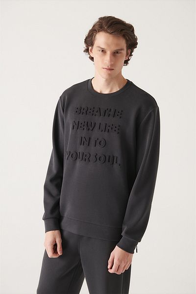Avva Anthrazitfarbenes Soft-Touch-Sweatshirt mit Rundhalsausschnitt für Herren A22y1273