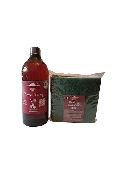 woodworker Kit de întreținere pentru mobilier din lemn masiv, ulei de tung Prep’n Shine și amestec de abrazive pentru discuri abrazive