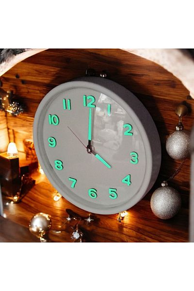 Bahat Phosphorescent 3D Embossed Numeral Wall Clock White Diameter 28 cm Curved Glass