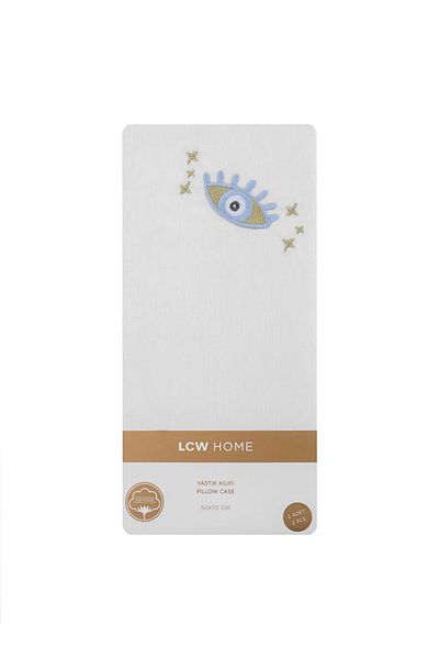 LC Waikiki Lcw Home Blue Eye Embroidered Pillow Case 2-Pack 50X70 cm