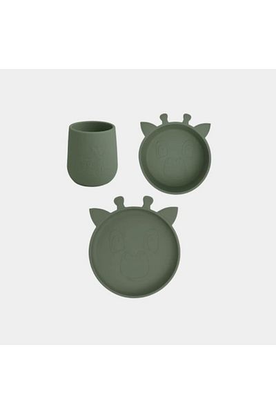 Nuuroo Set de masă din silicon, 3 piese, Judi Giraffe Verde Prăfuit