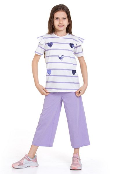 CiciTime Çocuk Modası Girl's Sleeve Ruffled Heart Embroidered Daily Comfortable Summer Suit