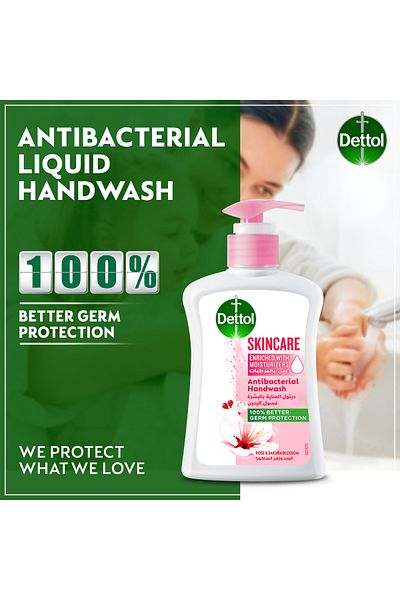 Dettol Skincare Handwash Liquid Soap Pump Rose & Sakura Blossom Fragrance, 200ml X 12