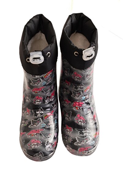 minibonito Kız Çocuk Kuromi Baskılı içi Peluşlu Su Geçirmez Yağmur Çizmesi Botu