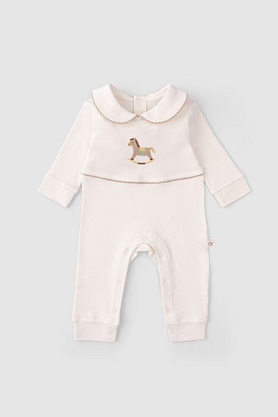Little Gusto Organic Cotton Baby Collared Jumpsuit Playtime Thai Embroidered