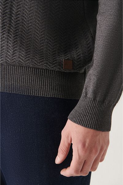 Avva Pulover pentru bărbați, antracit, cu gât polo, din bumbac, cu model A22y5055