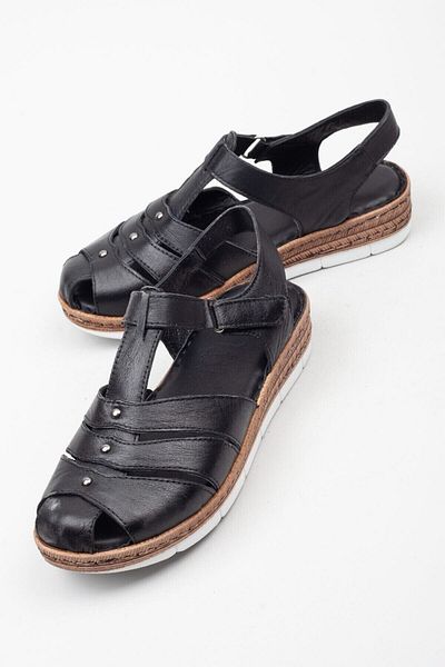 Adım Adım Women's Genuine Leather Orthopedic Black Sandals