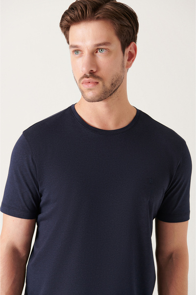 Avva Men's Navy Blue Ultrasoft Crew Neck Cotton Basic T-Shirt E 001171