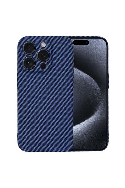 SKYDDAR INNOVATION Carcasă pentru iPhone 15 Pro, textură de carbon, carcasă din fibră de carbonită, cyan, set de autocolante