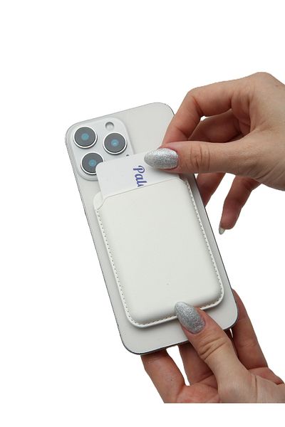 Paladyum Case محفظة حامل بطاقات مغناطيسية مع حامل أبيض مع ميزة MagSafe