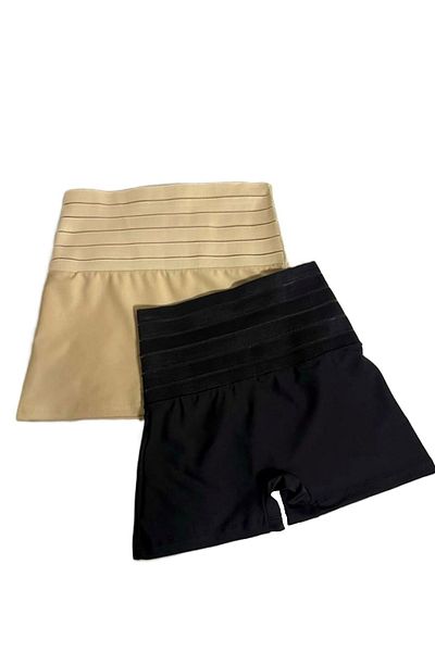 SAUNA SUIT Women's High Waist Abdominal and Belly Tightening Black & Skin Color Tightening 2-Piece Boxer Corset Set