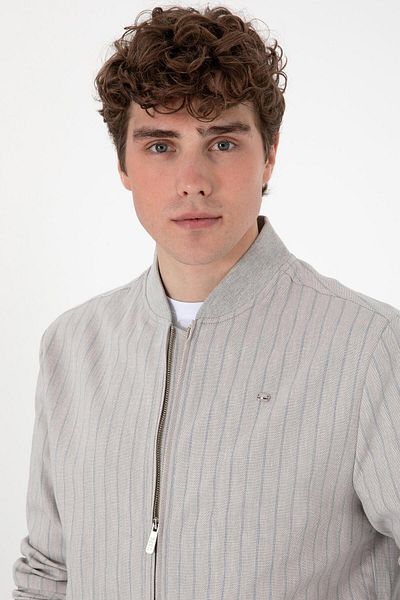 U.S. Polo Assn. College Collar Sleeves and Skirt Ribbed Linen Blended Men's Light Gray Jacket 50301196-Vr001