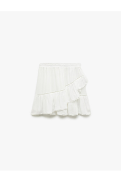 Koton Viskon Crinkle Kumaş Astarlı Katlı Fistolu Fırfırlı Mini Etek