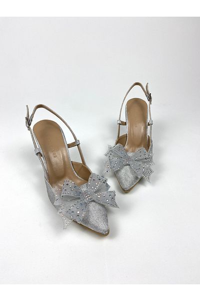 Gloriys Ayakkabı & Çanta Silver Glitter Bow 9 cm High Heel Shoes 01483