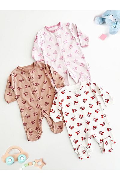 ENİA BABY Baby 100% Cotton Snap Booties Mickey Themed Jumpsuit