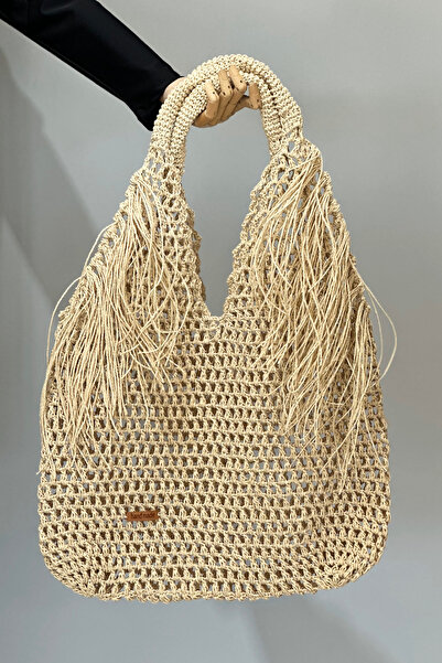 Remsa Mayo Hand Knitted Straw Bag Beach Bag 026 Beige