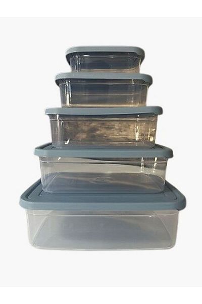 Doğuş Mutfak 5 Pieces Rectangular Food Storage Container - Microwave Suitable Organizer Organizer Blue
