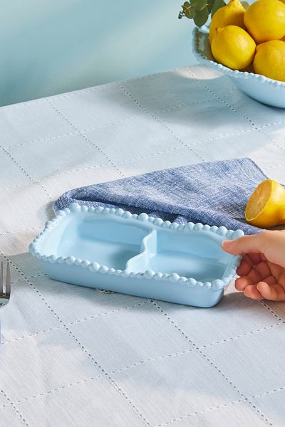 Karaca Perla Melamine Compartment Snack Bowl Rectangular 23 cm Blue