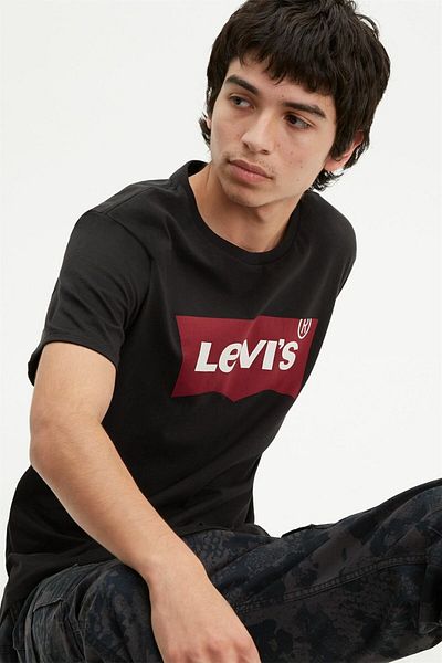 Levi's Tricou negru cu grafic Set-ın Neck Graphic pentru bărbați
