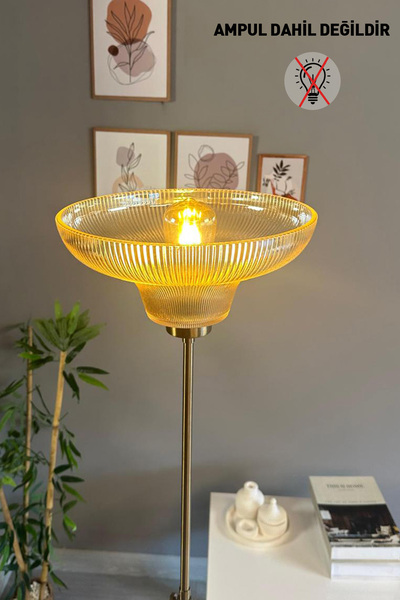 Bamyum Stark Cam Bal Rengi Düz İnce Gövde Lambader Modern Metal Oturma Odası