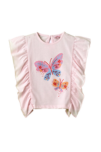 Basicxx Girls Pink Butterfly Print Ruffle Top