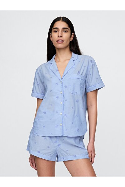 GAP Kadın Mavi İşlemeli Pijama Üstü