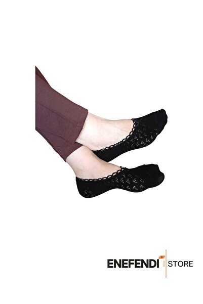 ENEFENDİ Șosete BABET pentru femei, din bumbac mercerizat, cu dantelă, șosete invizibile, negru