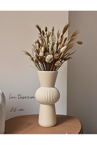 Lui Tasarım Cream Long Bohemian Large Size Ceramic Nordic Style Stylish Simple Scandinavian Style Vase Ceramic 26cm
