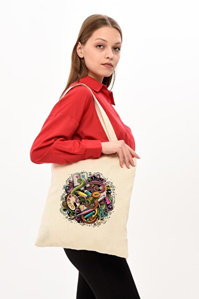 Çınar Bez Çanta Art Baskılı Ham Bez Çanta