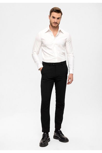Antioch Black Men's Slim Fit Trousers with Accessory Detail