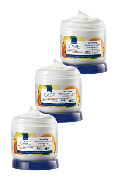 AVON Care Tropical Fruits Ananas, Mango ve Papaya Özlü El ve Vücut Kremi 400 Ml. Üçlü Set