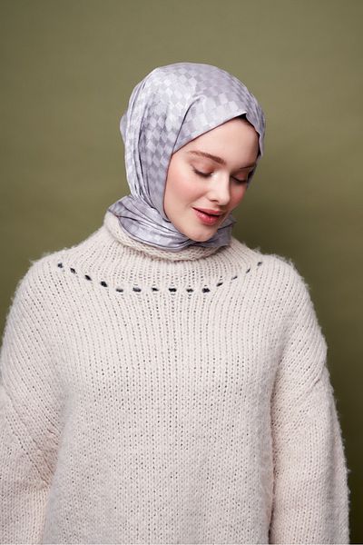 Modakaşmir Şal Jacquard Culoare Argintie