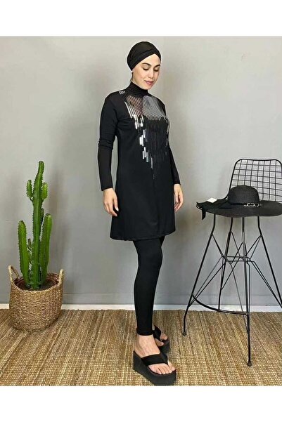 TASARIMAYO Gümüş Pullu Tesettür Mayo Takımı