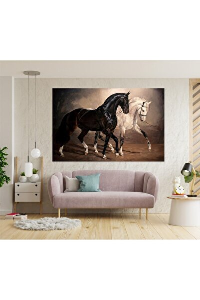 HDART Modern Soyut Siyah Beyaz Atlar At Kanvas Tablo Tablosu Tabloları